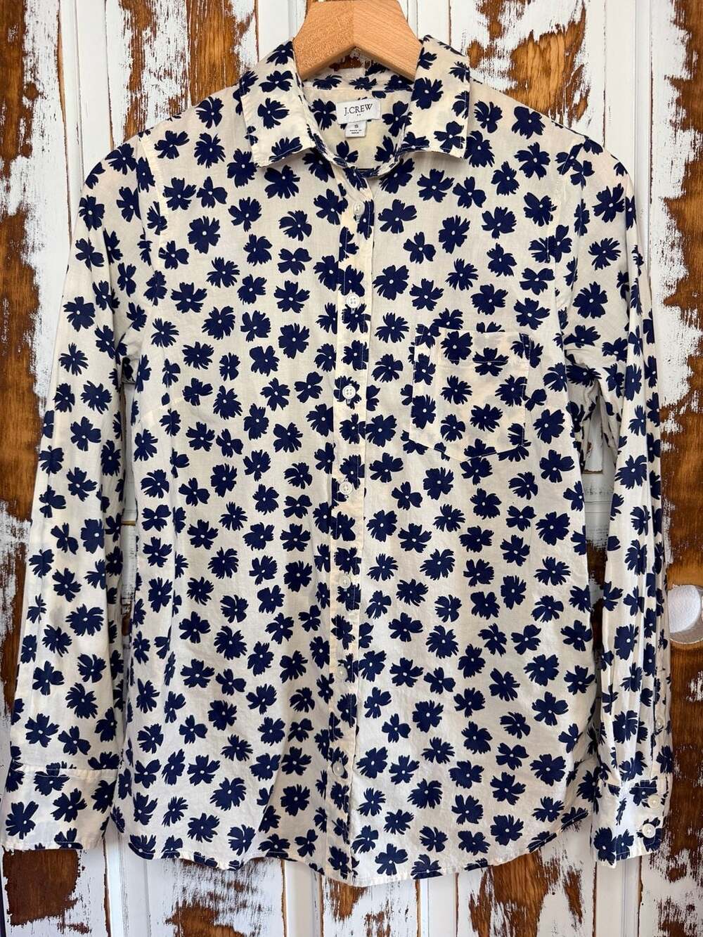 J.Crew Women's Cotton Long Sleeve Button-Up Shirt Blue Floral Print Size S